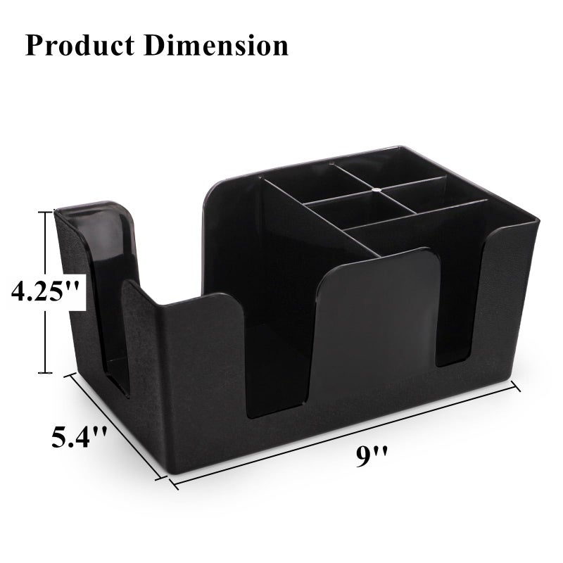 Tebery 3 Pack Black Plastic Bar Caddy with 6 Compartments, Refillable Bar Organizer Holds Napkins, Toothpicks, Straws - 9" L x 5.4" W - Image 2